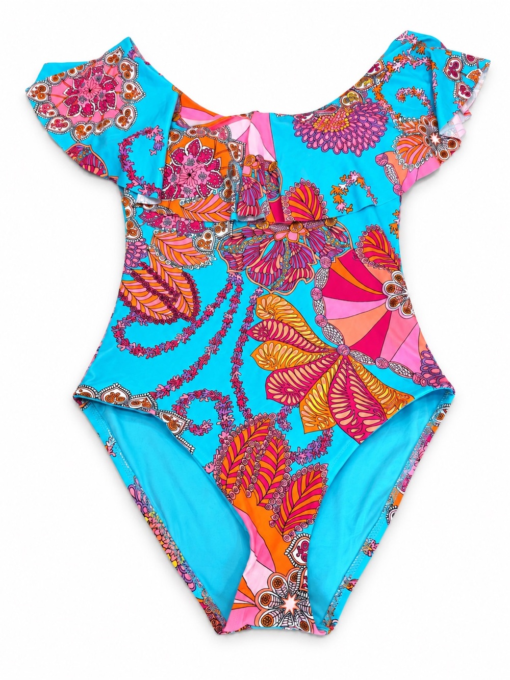 Trina Turk NWT Size8 Meilani Ruffle OnePiece Swimsuit Off Shoulder Floral Print